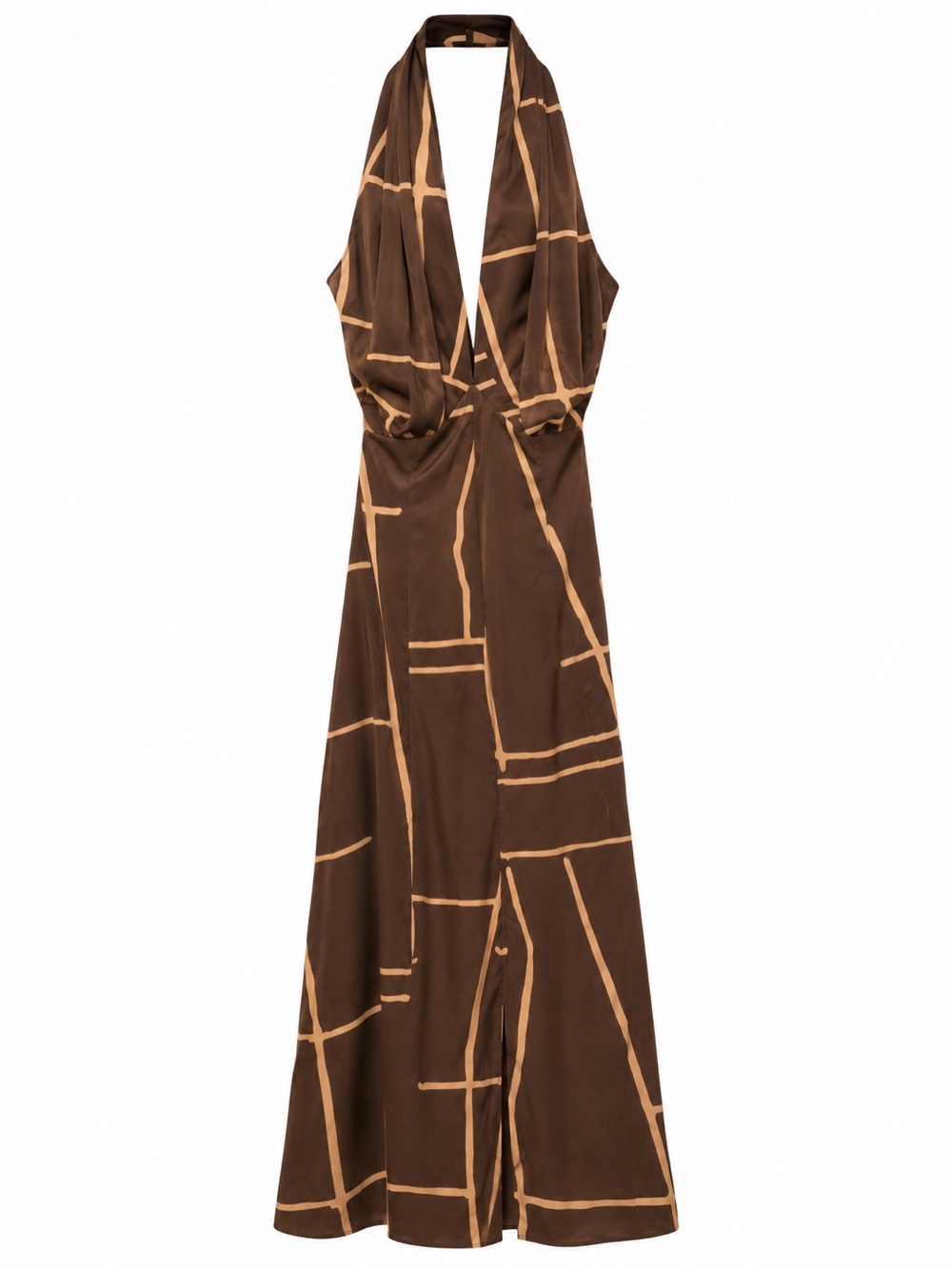 Banana Republic Brown Halter Maxi Dress with Tan Geometric Lines